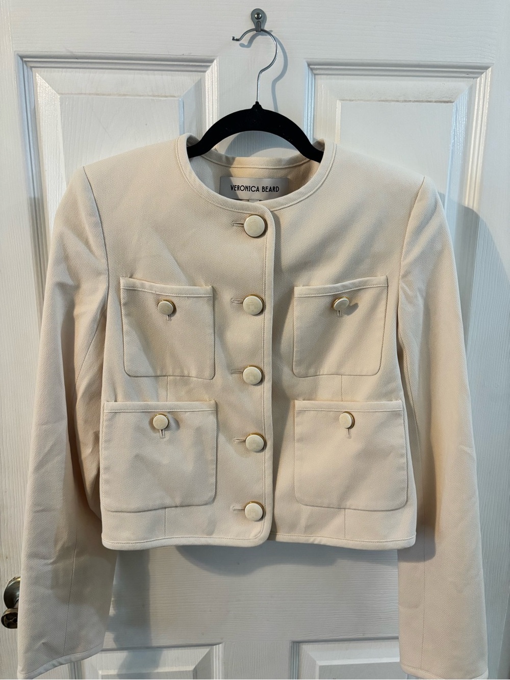 Veronica Beard Ivory Cropped Patch-Pocket Jacket - Picture 5 of 13